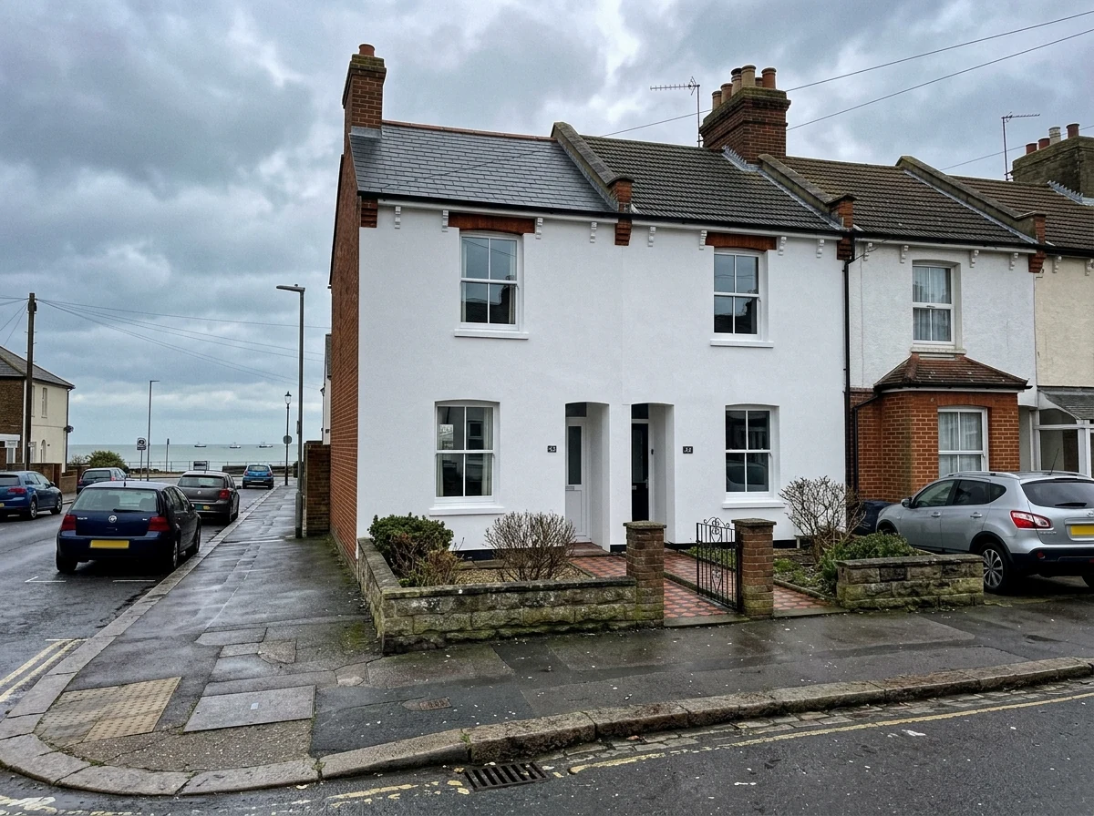 Masonry painting in Canterbury by Canterbury Decorators, professional painters working on a rendered facade